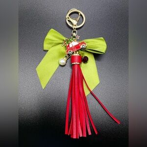 Christmas Purse Bag Charm Green Bow Red Car Green Tree Custom Keychain